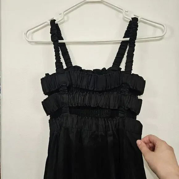 Topshop Smocked Cotton Poplin Midi Black Dress Sleeveless Open Back Sz Small - Picture 4 of 7